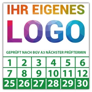 Prüfplakette Dokumentenfolie Geprüft nach BGV A3 nächster Prüftermin - Prüfplaketten Dokumentenfolie logo